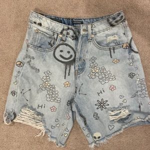 Wild Fable Women's Doodle Printed High Rise Denim Bermuda Shorts